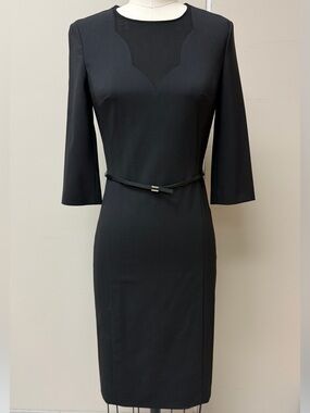 Hugo Boss Diabina Black Sheath Dress NWT Size US 4 Belted Career Dress